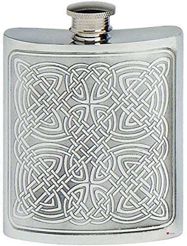 Celtic Knotwork Hip Flask Fine English Pewter Screw Top Engravable