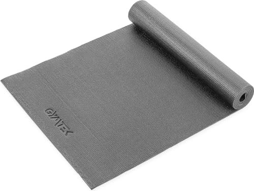 Gymtek Yogamatte - Trainingsmatte 173x61cm - Fitness - Ultraleicht Gymnastikmatte - Tragegurte - Pilates - Sportmatte - Dick - Abwertung der Bewegung - Aerobic (Grau)