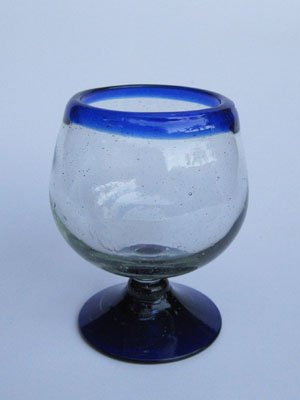 Mexican Blown Glass Large Cognac Glasses Cobalt Blue Rim (Set of 6) by MEXHANDCRAFT