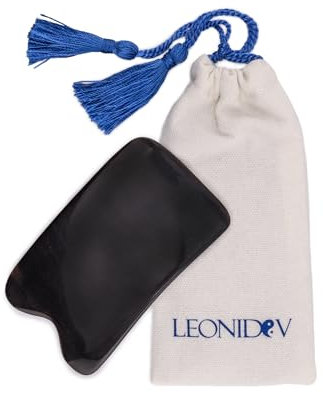Leonidov® Gua Sha Schaber aus Büffelhorn, 9x5,5 cm – Rechteckig mit Einkerbung, für Gesicht & Körper Massage