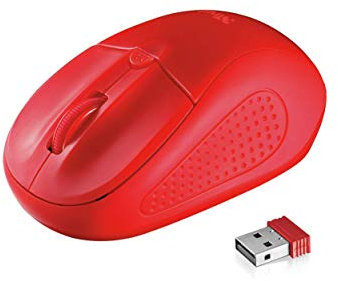 Trust Primo Kabellose Optische Maus, Funkmaus für Laptop mit Speicherbarem USB-Empfänger, 1000-1600 DPI, für Links- und Rechtshänder, 6 m Funkbereich, Kabellose Maus für PC, Laptop, Mac - Rot