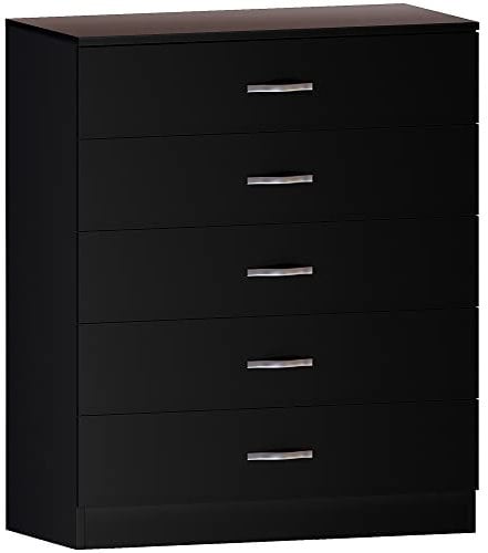 Vida Designs schwarz Kommode, 5 Schubladen mit Metall Griffe & Läufer, Einzigartige Anti-Bowing Schublade Unterstützung, Riano Schlafzimmer Möbel