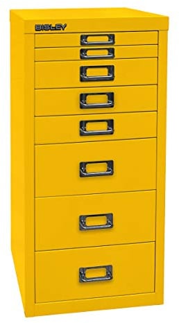 BISLEY MultiDrawer, 29er Serie, DIN A4, 8 Schubladen, Metall, 641 Zinkgelb, 38 x 27.9 x 59 cm