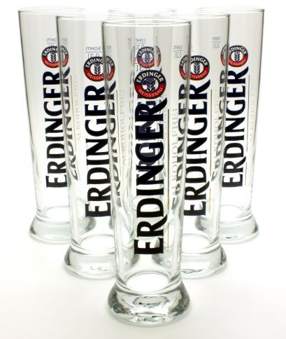 ERDINGER Beer Glasses, Limited Edition, Set of 6 Glasses Half Pint, 0.3 Liter Lined