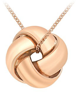 CARISSIMA Women's 9ct Rose Gold 4 Way Knot Pendant on Diamond Cut Curb Chain of 46cm/18