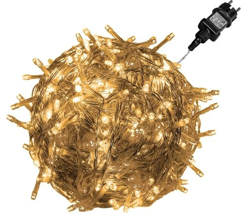 VOLTRONIC LED Lichterkette, IP44, Modell- und Farbwahl, 600 LEDs, Transparentes Kabel, warmweiß