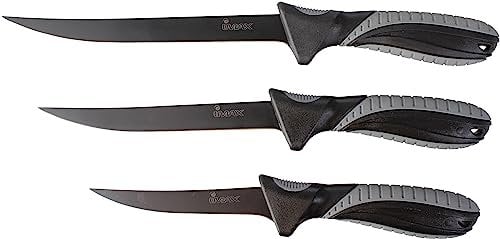 Imax Filetiermesser inkl. Messerschärfer, Angelmesser, Fischmesser, Anglermesser inkl. Messerscheide, Messer mit gummierem Griff, 15,5cm Klinge