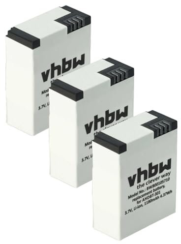 vhbw 3X Batterie Compatible avec GoPro Hero 3 III, 3 III CHDHX-301, 3 III Black Edition caméra vidéo caméscope (1180mAh, 3,7V, Li-polymère)