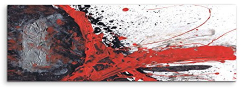 120x40cm Panoramabild abstrakt Leinwanddruck Kunstdruck Wandbild rot schwarz grau weiß gemalt