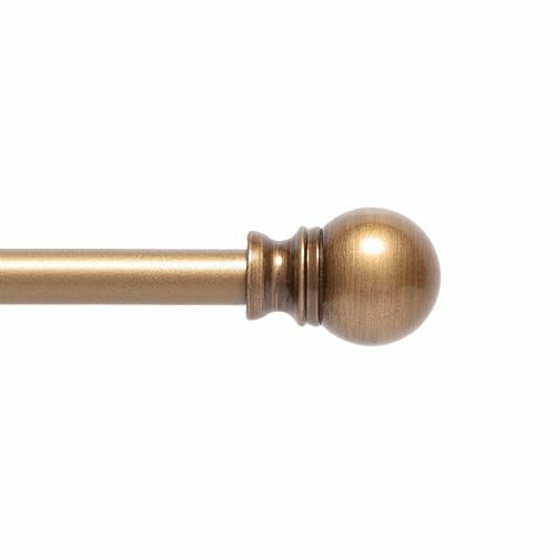 Kenney KN55972 Davenport Gardinenstange mit Kugelende, dekorative Fenstervorhangstange, 71,1–121,9 cm verstellbare Länge, gebürstetes Messing-Finish, 1,27 cm Durchmesser, Stahlrohr