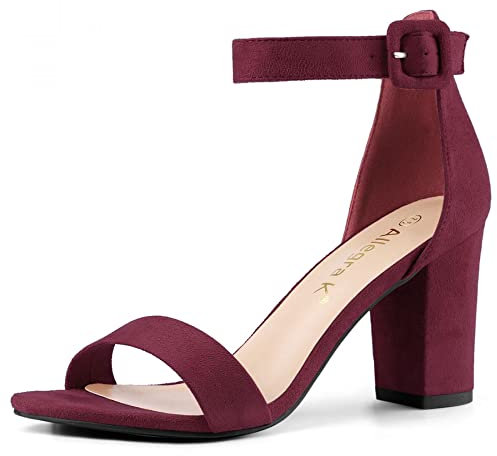 Allegra K - Sandali da donna con tacco grosso, fibbia e cinturino alla caviglia, Rosso (Borgogna), 37 EU