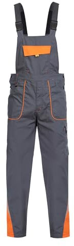 Stenso Prisma Salopette De Travail Homme - Salopette Homme Ripstop Légère Et Résistante Avec Poches Latérales, Arrière, Cargo Et Poitrine - Taille Et Bretelles Élastiques - Gris/orange EU46