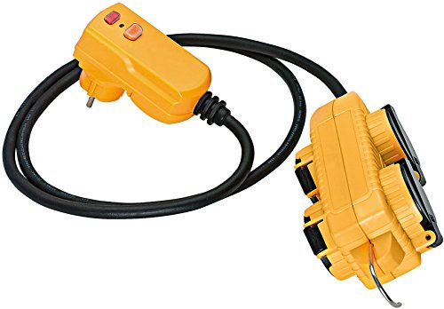 Brennenstuhl Rallonge adaptateur avec bloc 4 prises à clapet, fiche différentielle 10mA et 1,5m de câble (IP44), Fabrication Française 1132741 Jaune