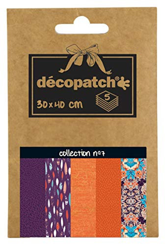 Decopatch Décopatch DP007O Packung Décopocket mit 5 Papierbogen (30 x 40 cm) (gefaltet, 13 x 9,5 cm, praktisch zum Transportieren und einfach zum Verwenden) 1 Pack farbig sortiert