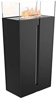 KRATKI Romeo Bioethanol-Kamin freistehender Biocontainer 0,5 l TÜV-zertifizierter pulverbeschichteter Stahl 4 Glasscheiben geschliffener Stahl schwarz 35 x 113 cm