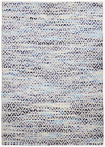 Handwebteppich | beidseitig verwendbar | nachhaltige, ungefärbte Schurwolle und Baumwolle | 85 x 155 cm; Farbe: Blau Türkis Beige | Tom Tailor - Smooth Comfort
