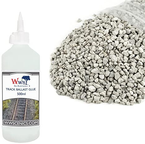 War World Scenics 1kg Ballast & 500ml Glue Kit for Model Rail Tracks – Medium Grade Light Grey