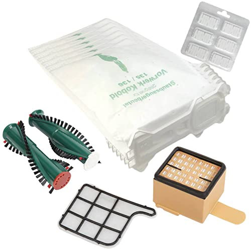 12 Filtertüten, Rundbürsten, Hepafilter H 11 und Motorschutzfilter (Sparangebot) geeignet für Vorwerk Kobold 135-136 mit ET 340 EB 350 & EB 351