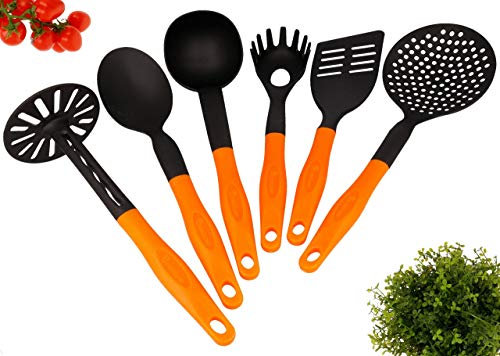 Lantelme 6 teiliges Küchenutensilien Set in Orange Schwarz | Hitzebeständige Küchenhelfer für beschichtete Pfannen Töpfe | Kochutensilien Spülmaschinengeeignet Langlebig Perfekt für Hobby Profiköche