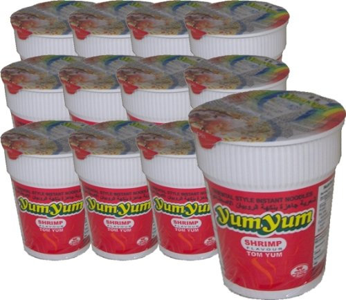 12 x Cup Nudelsuppe mit Shrimp / Tom Yum Geschmack - yumyum 70g - asiafoodland Spar-Set inkl. 3 x gratis Real Stevia Sticks (3x2 g)