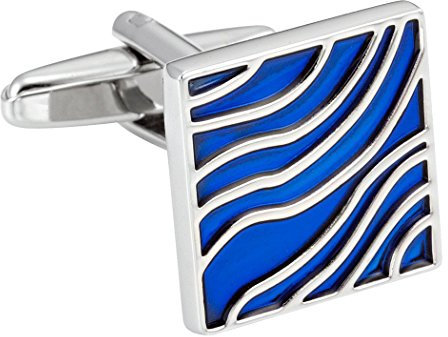 Coole Manschettenknöpfe für Männer Blaue Wellen Emaille Design auf Edelstahl