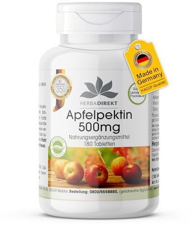 Apfelpektin Tabletten 500mg - Calcium - 180 Tabletten - vegan | HERBADIREKT by Warnke Vitalstoffe - Deutsche Apothekenqualität