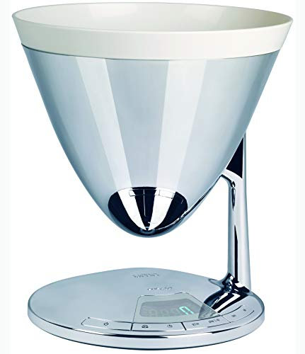 BUGATTI, Uma, Bilancia da Cucina Digitale con Timer, Display Elettronico, Ciotola Pesa Alimenti rimovibile, Portata massima 3kg, Design elegante (Cromo)