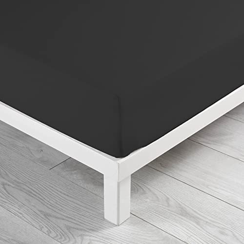 douceur d'intérieur, Drap Housse (90 x 190 cm) Lina Charbon, 100% Coton