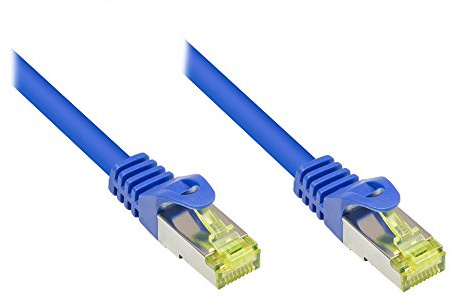 Good Connections RJ45 Ethernet LAN Patchkabel mit Cat. 7 Rohkabel und Rastnasenschutz RNS, S/FTP, PiMF, halogenfrei, 500MHz, OFC, 10-Gigabit-fähig (10/100/1000/10000-Base-T Ethernet Netzwerke) - z.B. für Patchpanel, Switch, Router, Modem - blau, 3 m