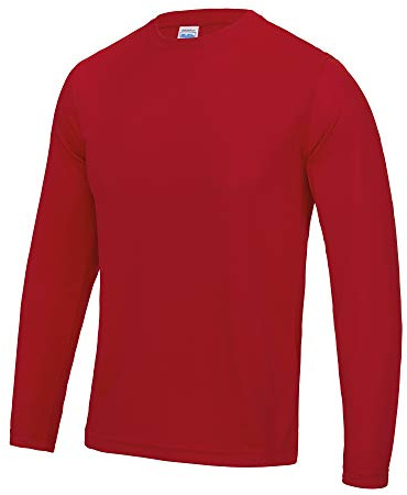 JUST COOL AWDis Mens Fire Red Long Sleeve Set-in Sleeve Sports Performance T-Shirt M