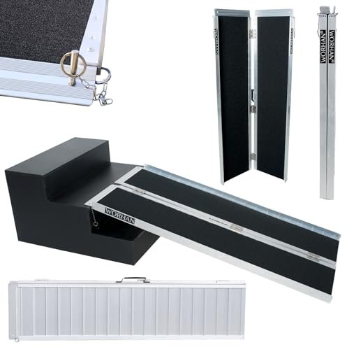 WORHAN® Rollstuhl Rampe klappbar 272kg faltbar Mobil Aluminium rutschfeste Rollstuhlrampe Große Auswahl 153cm (eimal zusammenfalten) 1R5J