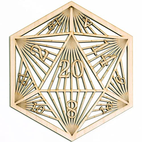 Fourth Level Mfg. Designs Hölzerne Wandkunst der Würfel D20, die Inneneinrichtung, Brettspielkunst, hölzerne Skulptur, Wanddekorationen hängt 12 Zoll Natural wood