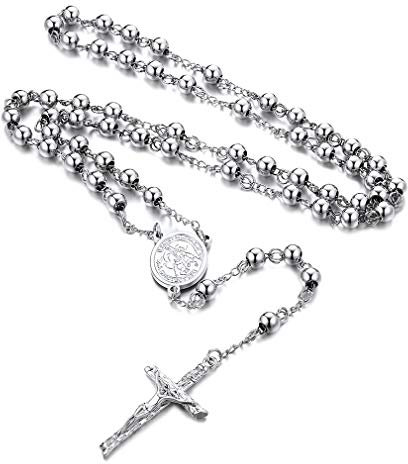 FaithHeart Rosenkranz Kette Herren Damen Kreuzkette Rosenkranzkette Auto Erzengel Michael Halskette Edelstahlkette Orthodoxes Kreuz Rosary Necklace Schutz Amulett Schmuck