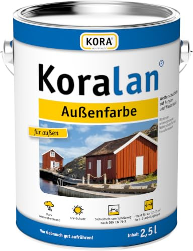 Koralan KORA deckende Außenfarbe für Holz - wetterfest, UV-beständig und ideal für Dachuntersichten, Fachwerk, Fenster, Außentüren und Zäune, langlebiger Schutz (Hellgrau, 0,75 Liter)