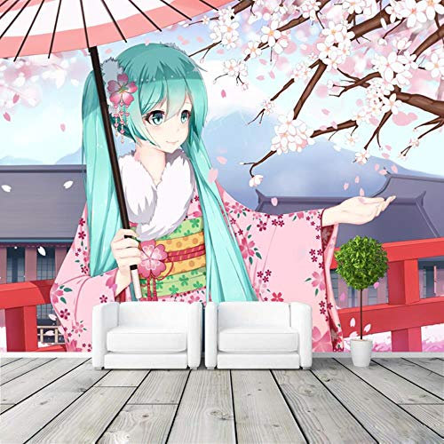 LJIEI Papiers peints Hatsune Miku Photo papier peint anime japonais papier peint personnalisé 3D enfants filles chambre bureau boutique Art chambre décor Sakura-350 CM * 256 CM (W * H)