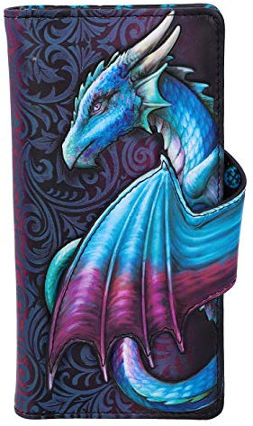 Nemesis Now Take Flight Geldbörse mit Prägung, geräumige Blaue Drachen-Geldbörse, 18,5 cm, PU-Leder, Rot/Schwarz, aufwendige Barock-Designs, Flügelöffnung, mehrere Kartenfächer und Münzfach mit