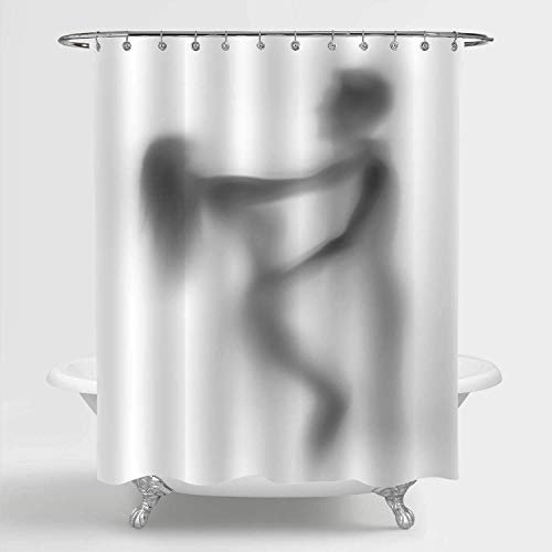 Aliyz Mysterious Shadow Sexy Paar Liebhaber Duschvorhang, Waschbarer Stoff Stoff Romantisches Badezimmer Dekor Set mit Haken, 50 B x 78 L Zoll, Grau