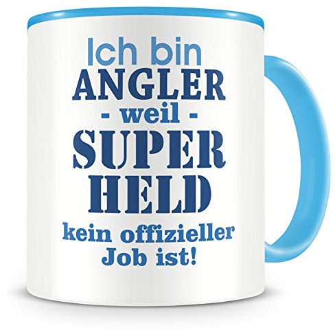 Samunshi® Angler Tasse mit Spruch Geschenk für Angler Mann Frau Kaffeetasse groß Lustige Tassen zum Geburtstag hell blau 300ml