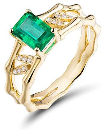 Daesar Damen Verlobung Ring 18K Gold Eckig Wickelring mit Smaragd 1.05ct, Ehering Hochzeitsring Gold mit Diamant Gr.54 (17.2)