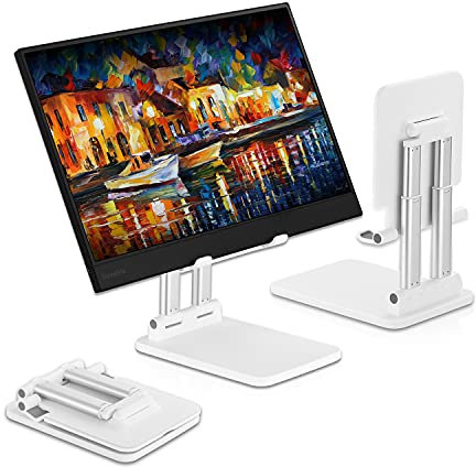Pepper Jobs SSS-T6 (Solid Sturdy Stand) 2023 Foldable Extendable & Adjustable Stand for tablet/portable monitor/laptop. Dual-Pole Support. Ideal to hold 12 to 17 inch larger size devices (White)