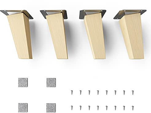 Sossai Pieds de Meuble en Bois de hêtre Naturel Non traité Clif Square HMF4 Hauteur 12 cm carrés Version inclinée pour Tables vitrines armoires