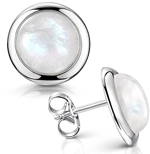 MATERIA by Matthias Wagner Mondstein Ohrringe Silber 925 - Damen Ohrstecker rund weiß 13mm SO-472