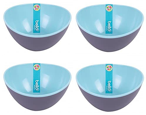 YöL Set of 4 Two Tone Plastic Small Bowls Reusable Camping Summer Party BBQ Caravan Cereal Snack Ice Cream Bowls