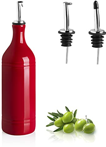 Sweejar Large Ceramic Olive Oil Dispenser Bottle, Opaque Oil Cruet Protects Oil to Reduce Oxidation, Suitable for Storage Oil, Vinegar, Soy Sauce & Other Liquids, Pack of 1, 24 Fl Oz (Red)