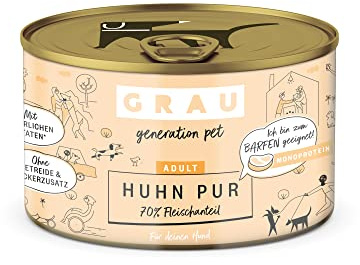 GRAU – das Original – Nassfutter für Hunde - Huhn Pur, 6er Pack (6 x 200 g), Monoprotein, für Erwachsene Hunde