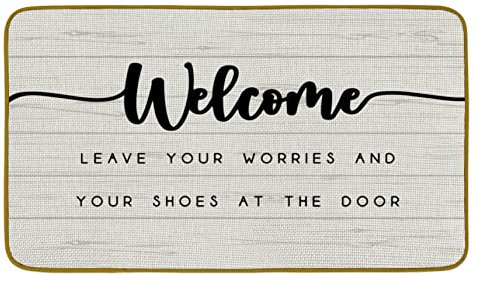 Burosev Funny Welcome Leave Your Worries and Your Shoes at The Door Decorative Doormat, No Shoes Floor Mat, Rustic Welcome Farmhouse Decor for Home Indoor Outdoor Front Porch Door Mat (17 x 30 Inch)