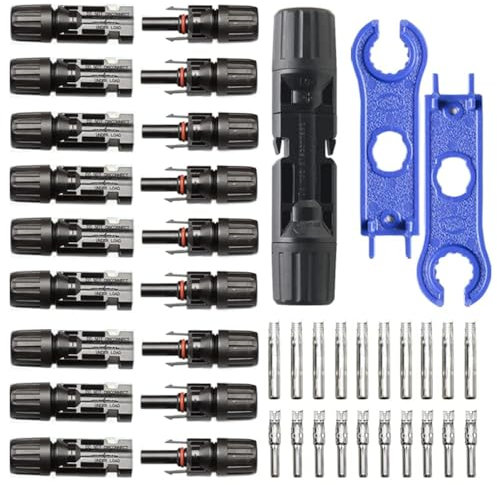10 pares de conectores solares con 2 herramientas, Macho Y Hembra, Conector Placa Solar Ip67, Resistente Al Agua, Conector PV Compatible con Cable Solar De 6mm² – 4mm²
