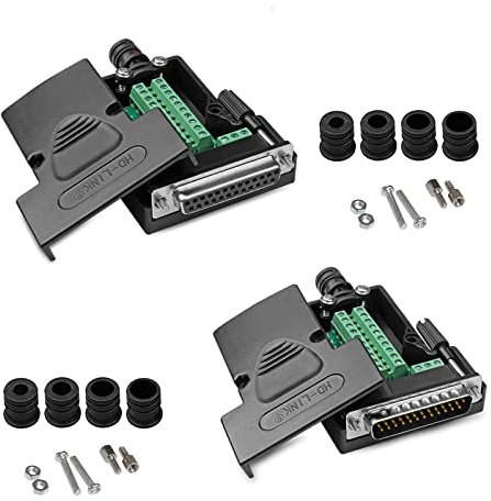 Harrisen 2 STÜCKE DB25 lötfreier Steckverbinder,RS232 D-SUB Seriell auf 25-Pin-Port Klemmenblock Stecker+Buchse Adapter Breakout Board mit Fall Lange Bolzen Nuts(Stecker+Buchse)