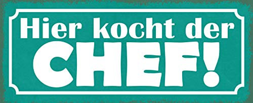 Blechschild gewölbt 27x10cm hier kocht der Chef Deko Geschenk Schild