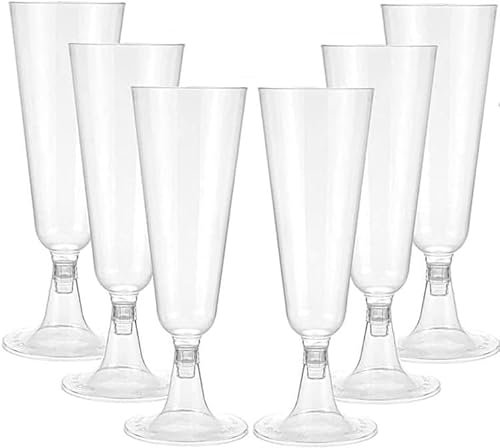 HASERY Plastic Champagne Flutes, 36 Pcs Disposable Glasses, 150ml/5oz Silvery Wine Prosecco Glasses Reusable, Flute Party, Weddings, Birthdays